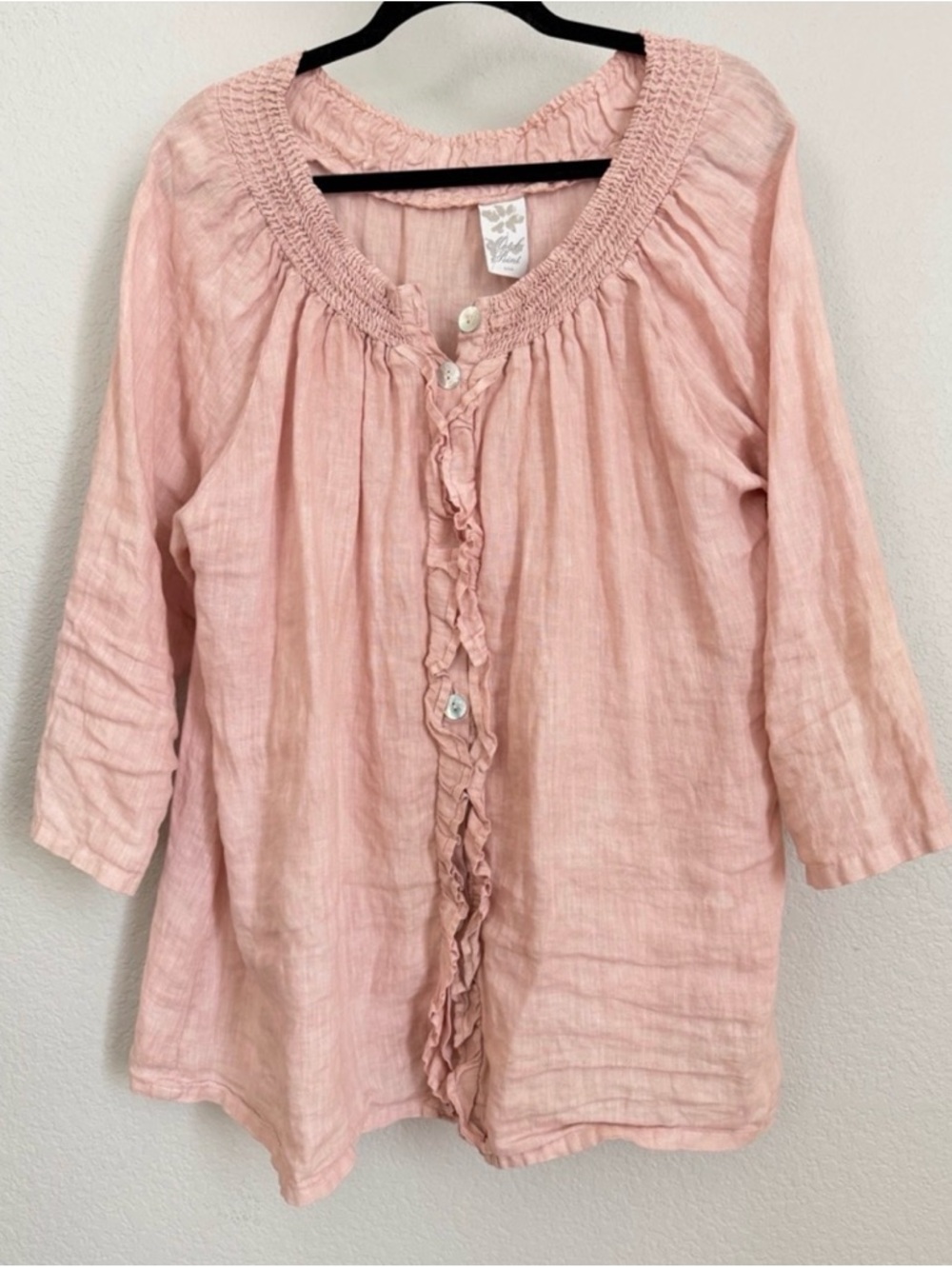 Match Point Light Pink Ruffle Front Peasant Blouse-XL